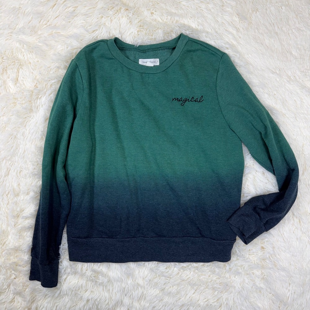 Treasure & Bond Sweatshirt Womens Large Green Ombre Magical Embroidered Fleece